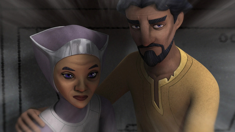 Mira and Ephraim Bridger looking concerned and surrounded in Star Wars Rebels