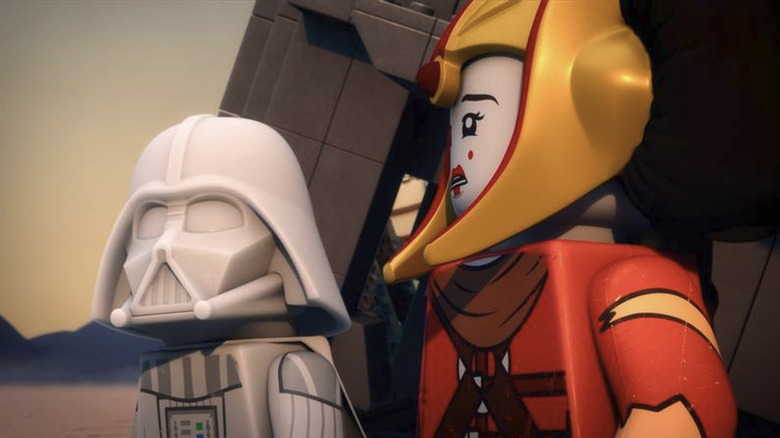 Alternate Vader talking to pirate Padme in LEGO Star Wars: Rebuild the Galaxy: Pieces of the Past