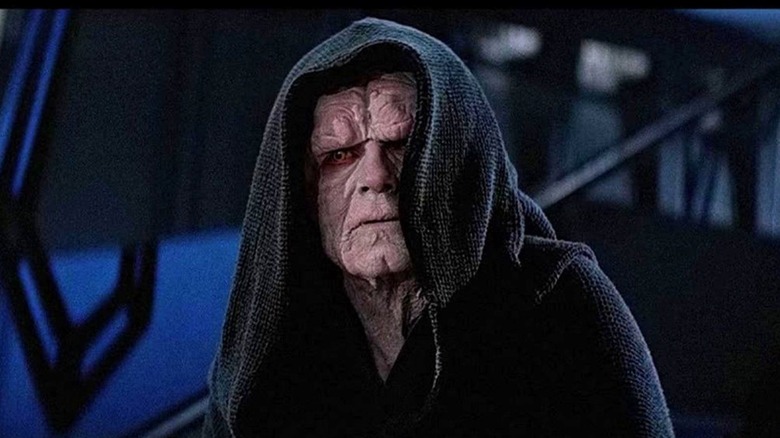 Ian McDiarmid as Palpatine confronting Luke Skywalker at the end of Star Wars: Return of the Jedi