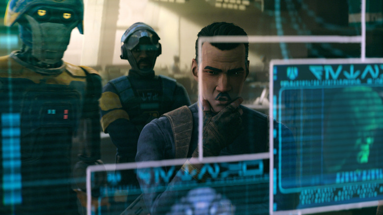 Detective Lawson and his partner Two-Boots monitoring the situation in Star Wars: Maul – Shadow Lord