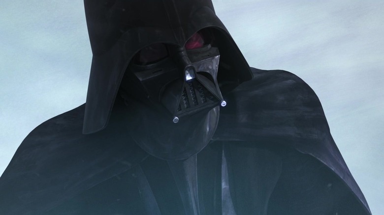 Darth Vader standing on a snowy moon in Star Wars: The Clone Wars