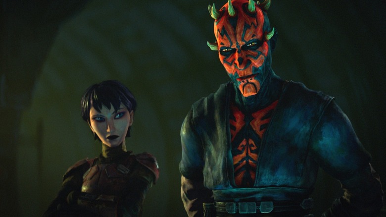 Sam Witwer as the voice of Darth Maul brandishing his lightsaber and using the force in Star Wars: Maul - Shadow Lord