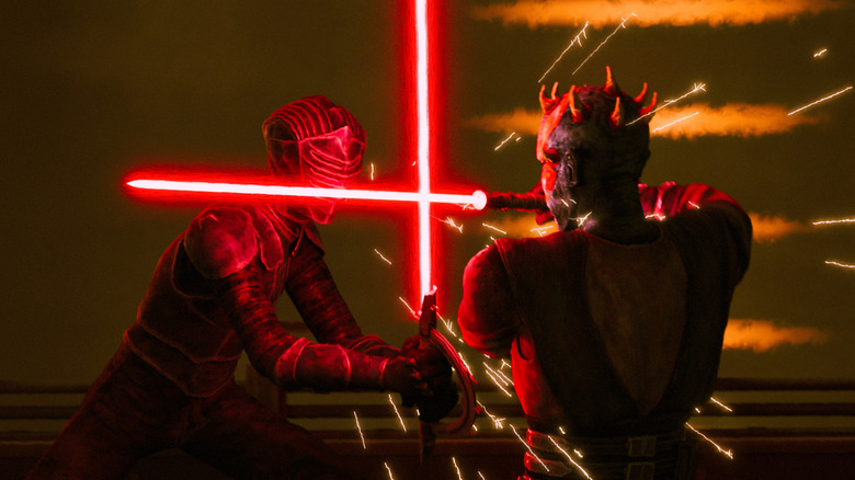 Sam Witwer as Maul in a lightsaber duel with an unknown Inquisitor in Star Wars: Maul - Shadow Lord