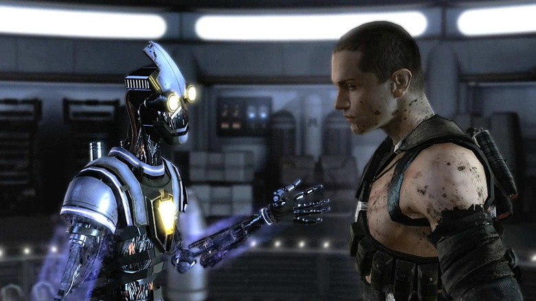 David W. Collins and Sam Witwer talking as Proxy and Starkiller in The Force Unleashed (2008)