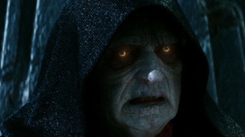 Emperor Palpatine face in hood
