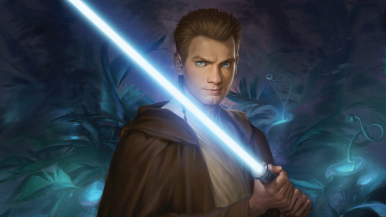 Obi-Wan Kenobi holding a lightsaber on the cover of "Padawan"