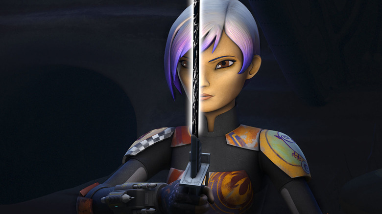 Sabine wielding the darksaber in Star Wars Rebels
