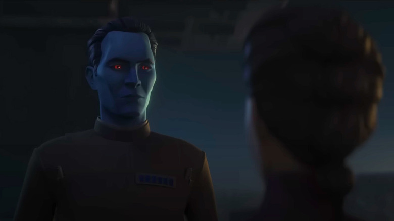 Thrawn looks at Morgan Elsbeth in Star Wars: Tales of the Empire