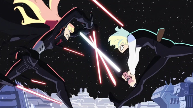 Star Wars Visions lightsaber battle