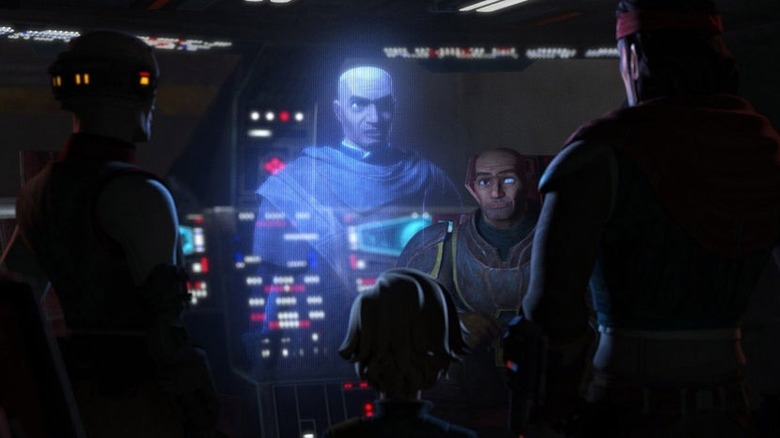 The Bad Batch's Rex talking to the Bad Batch through a holo