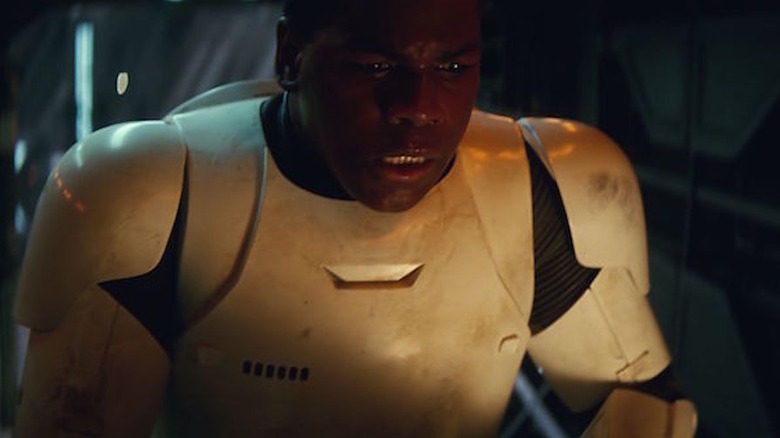John Boyega as FN-2187 after taking his Stormtrooper helmet off in Star Wars: The Force Awakens
