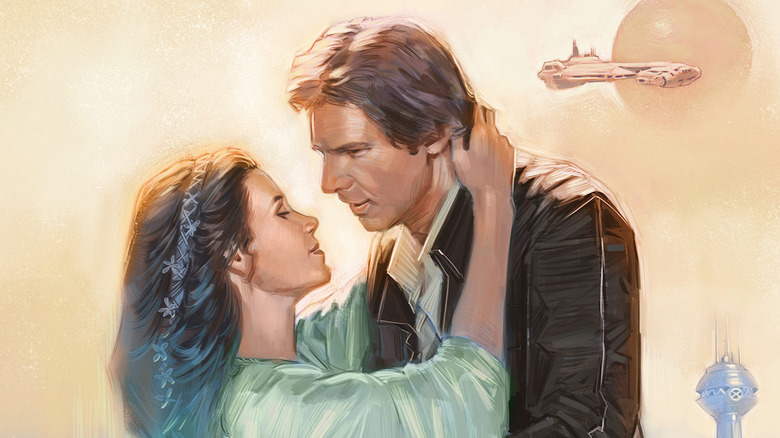 Han Solo and Princess Leia embrace on the cover of The Princess and the Scoundrel