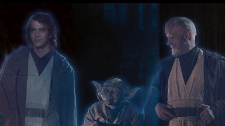 Hayden Christensen, Frank Oz, and Sir Alec Guinness in The Return of the Jedi