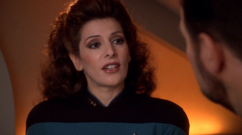 Troi talking to someone on Star Trek: The Next Generation