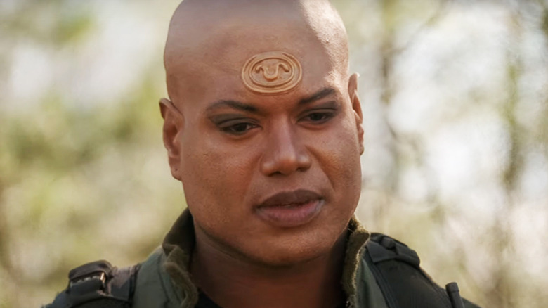 Christopher Judge's Teal'c is seen in closeup in Stargate SG-1