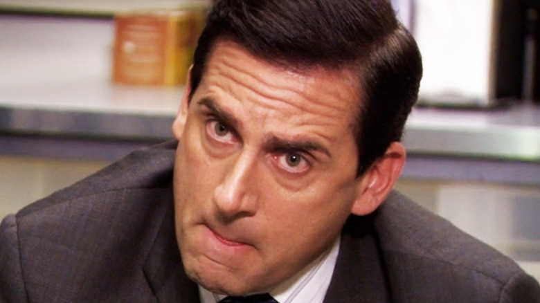 Steve Carrel as Michael Scott makes a face in closeup in The Office