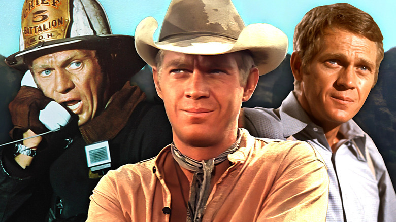 Steve McQueen in Bullitt, The Magnificent Seven, and Towering Inferno.