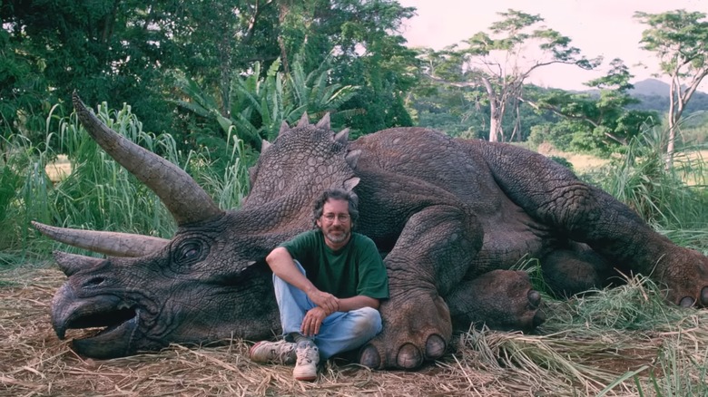 Steven Spielberg on the Jurassic Park set
