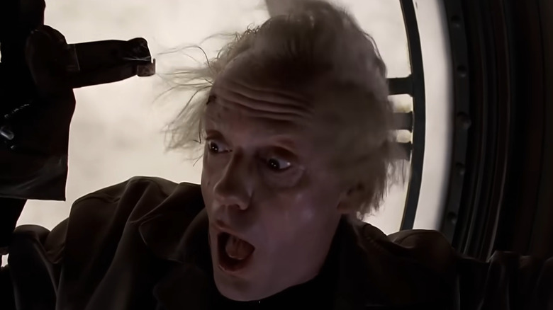 Doc Emmett Brown looking terrified in Back to the Future