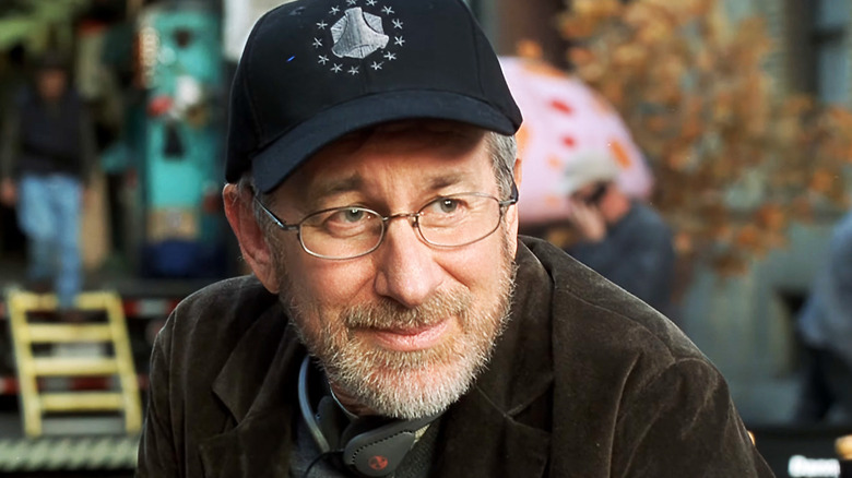 Steven Spielberg is seen in closeup as he sits in a director's chair in Austin Powers in Goldmember