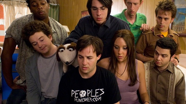 Sydney White, surrounded by seven dorks, in a scene from Sydney White