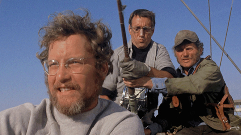 Quint, Brody, and Hooper watch for sharks in Jaws