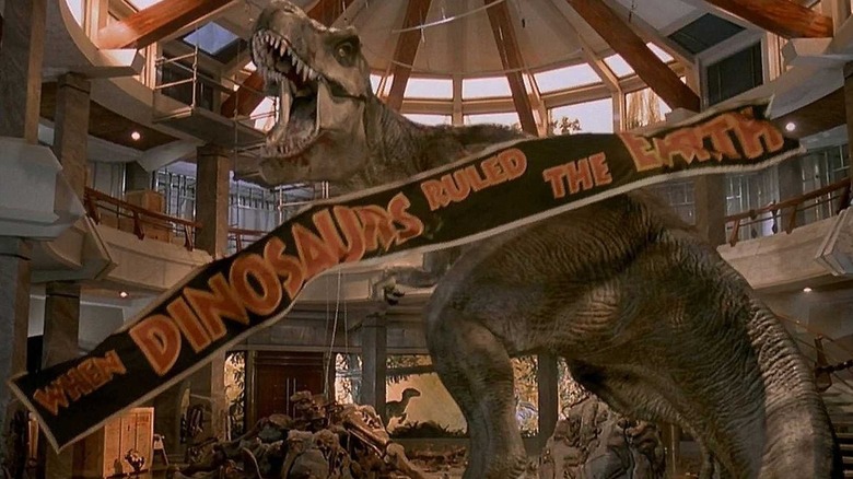 T-Rex roaring in the business center in Jurassic Park