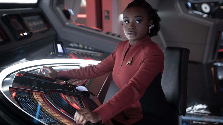 Rose Celia Rose well Newta or Ahourra Crane at the COMMS table on Star Trek: strange new worlds