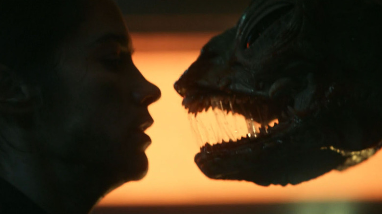Captain Batel facing a Gorn monster in Star Trek: Strange New Worlds.