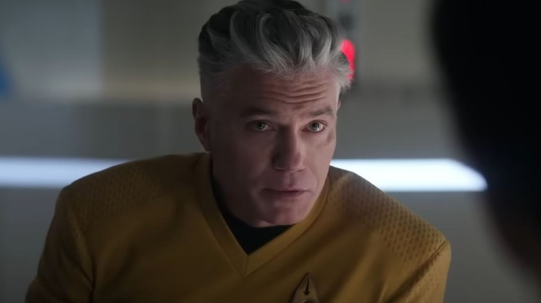 Anson Mount as Captain Pike with grey hair on Star Trek: Strange New Worlds