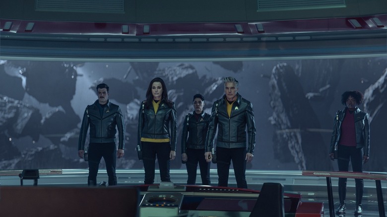 Star Trek: Strange New Worlds - Sam Kirk, Una, Ortegas, Pike, and Uhura on Griffin Bridge
