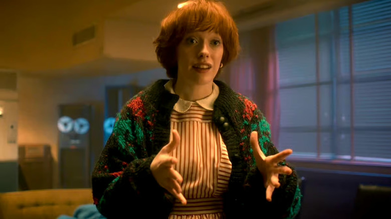 Vickie in her candy striper outfit on Stranger Things