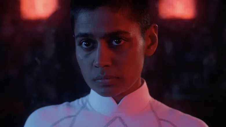 Linnea Berthelsen's Kali Prasad looking serious and wearing white on Stranger Things