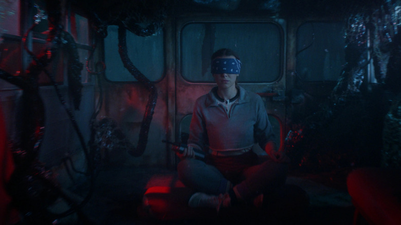 Eleven wearing a blindfold in the Upside Down in Stranger Things season 5