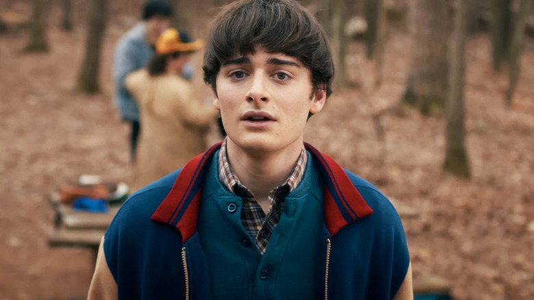 Noah Schnapp's Will Byers looking concerned on Stranger Things