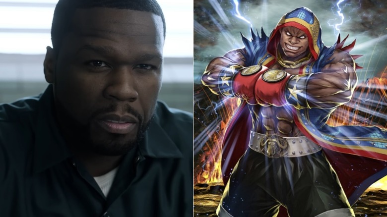 Curtis Jackson, aka 50 Cent, playing Kanan Stark on Power, next to an image of Balrog from Street Fighter