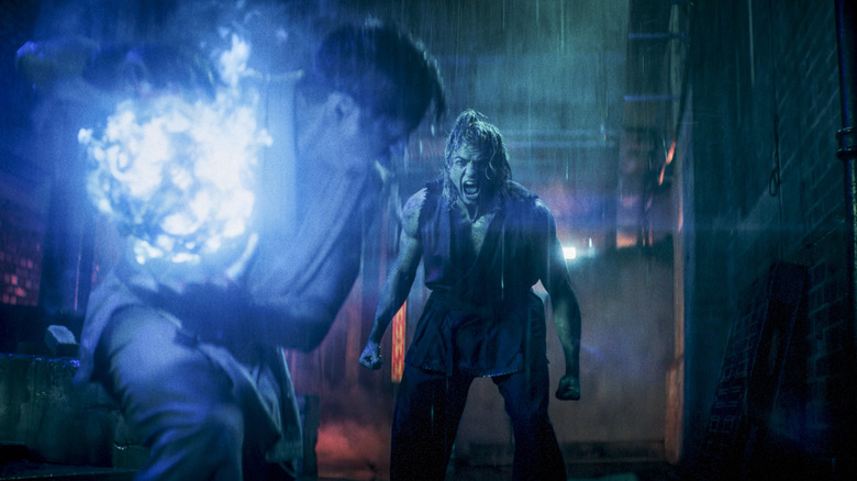Ryu about to throw a Hadouken at Ken in Street Fighter
