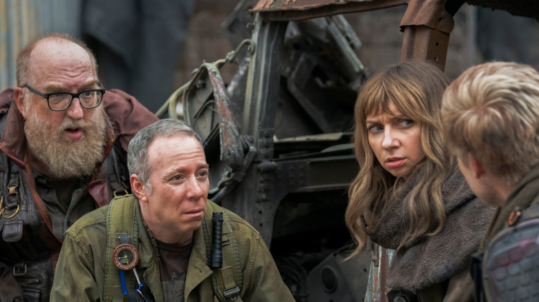 Bert, Stuart, and Denise looking at someone confused in Stuart Fails to Save the Universe