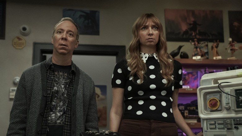 Stuart and Denise looking alarmed in Stuart Fails to Save the Universe