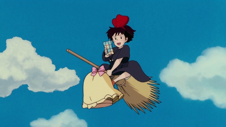 Kiki on broom in Kiki's Delivery Service
