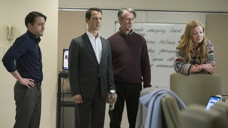 Roman, Kendall, Connor, and Shiv in the hospital on Succession