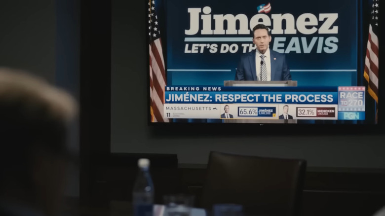 Succession, Jimenez gives a speech on TV