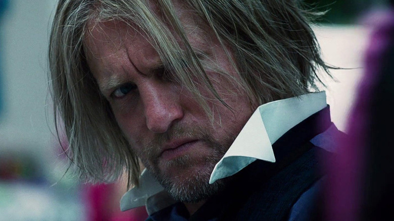 Haymitch looking stern in The Hunger Games series