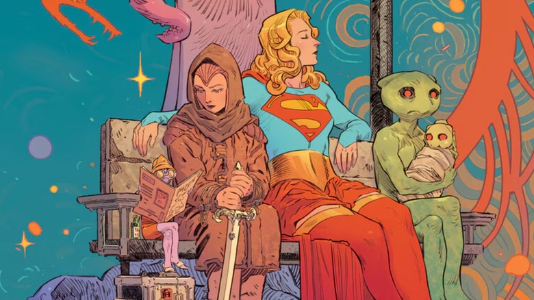 Ruthye Knoll and Kara Zor-El on alien bus stop bench in Supergirl: Woman of Tomorrow #2