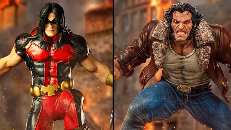 Logan and Warpath statues
