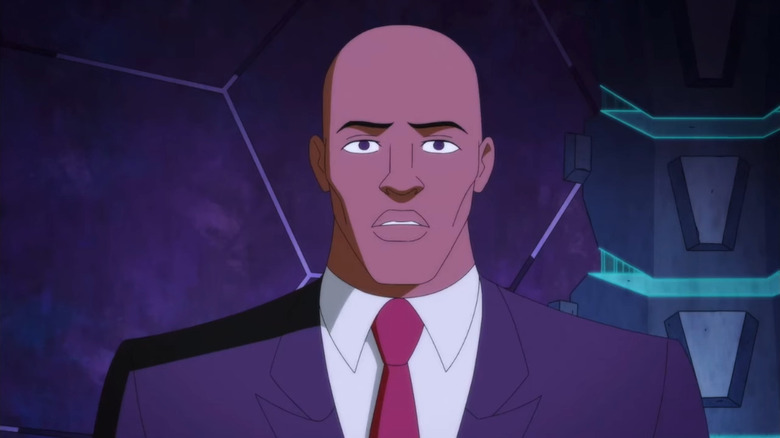 Wendell Pierce's Lex Luthor looking shocked in Harley Quinn
