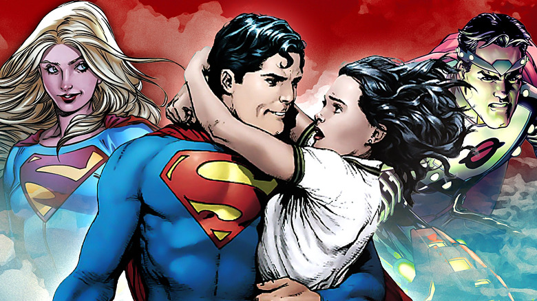 Images of Supergirl, Superman and Lois Lane, and Jor-El edited together