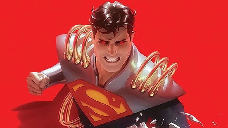 Superboy Prime grimaces and lunges forward