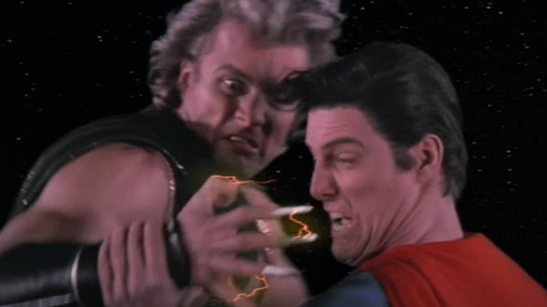 Superman fights Nuclear Man in space
