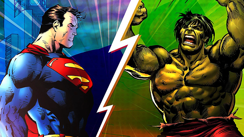 Superman looking serious and Hulk looking angry